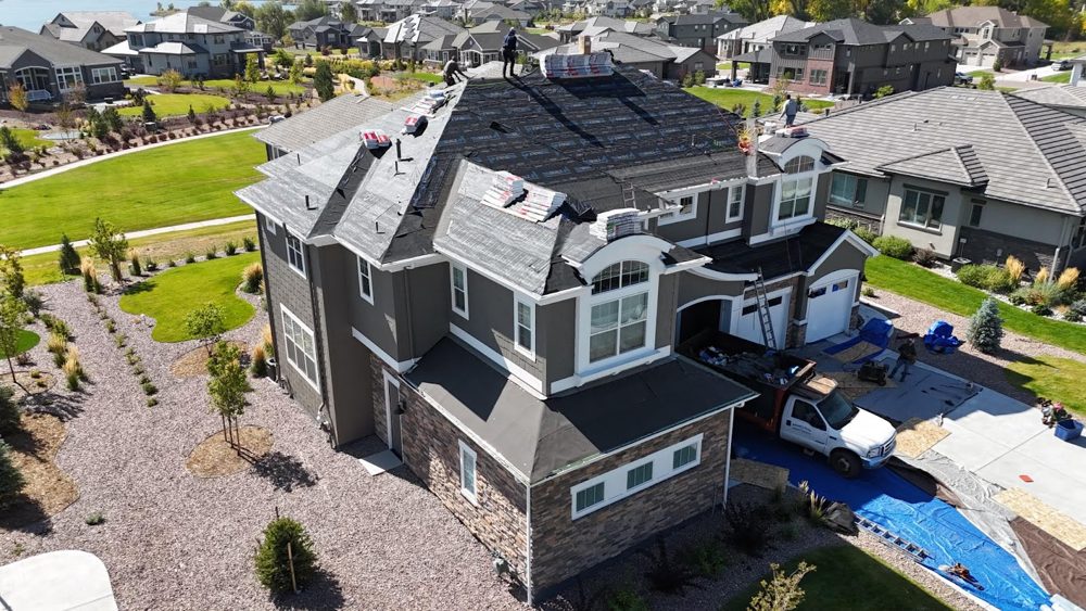Aerial view of a completed Denver-metro roof
